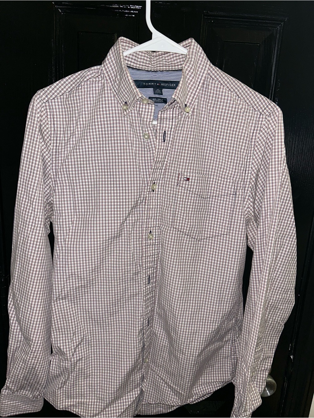 Tommy Hilfiger Men's Small Check Button-Down Shirt in Red and White